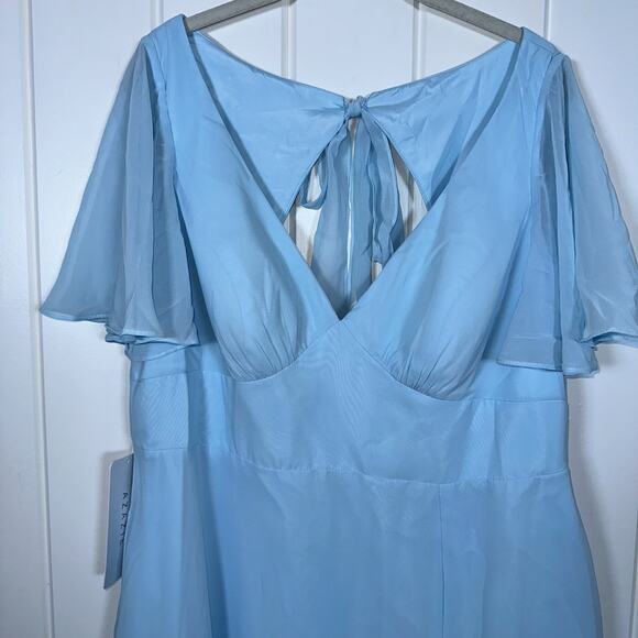 Azazie Kimber Dress Blue Size 16 Chiffon Floor-Length Formal Modest Front Slit - Picture 2 of 6